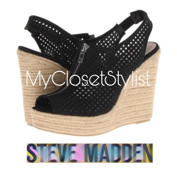 STEVE MADDEN Black Wedges Espadrilles Sandals 7.5 - Picture 3 of 6